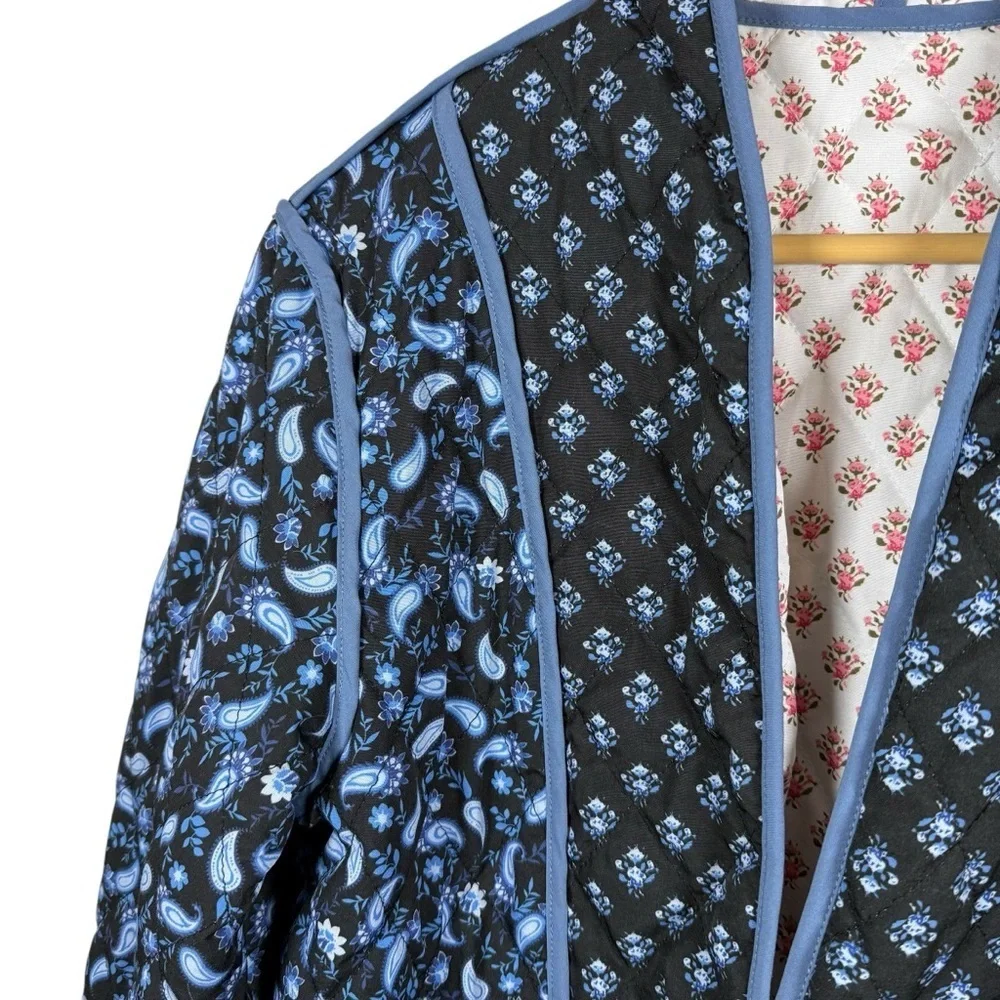 Women’s Reversible Quilted Paisley Boho Jacket in Blue/Pink Multi Size M
